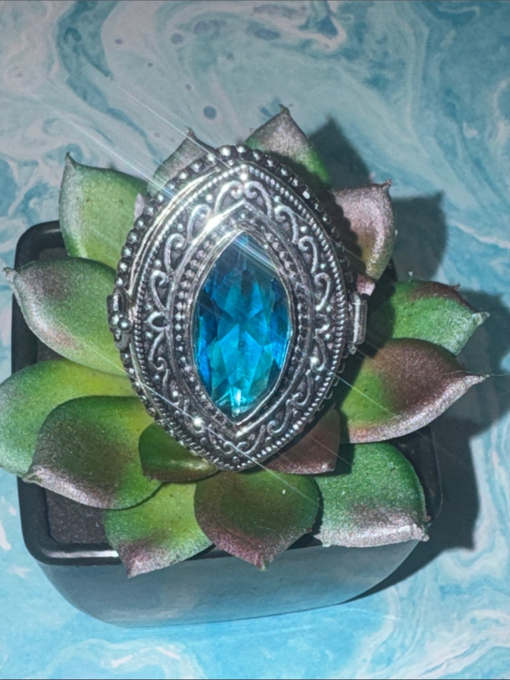 Silver Topaz Poison Ring
